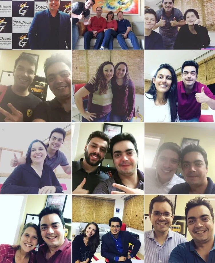 Mural com fotos de alunos ao lado do Teacher Fábio