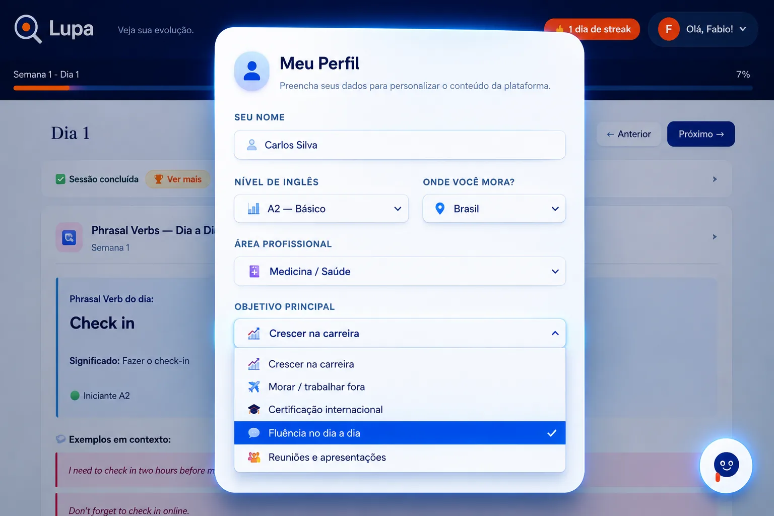 Perfil da Lupa — conteúdo personalizado pelo seu objetivo