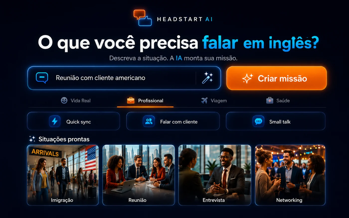 Lupa AI — descreva a situação e a IA monta sua missão de inglês